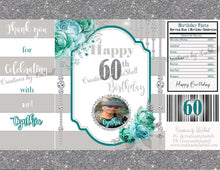 Load image into Gallery viewer, Birthday Chip Bag Printable | Teal and Silver Chip Bags Digital File | Birthday Chip Bag Template | BD1