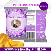 Load image into Gallery viewer, Wedding Chip bags Digital File | Shades of Purple Chip Bags Printable | Custom Wedding Chip Bags | Bridal Shower Chip bag File | w1