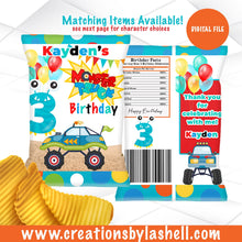 Load image into Gallery viewer, Monster Truck Chip Bags Template Truck Chip Bags Printable Monster Truck Themed Favors