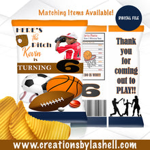 Load image into Gallery viewer, All Sports Chip Bag Template | All Star Chip Bag Printable | Sports Theme Favors Digital File | AS1