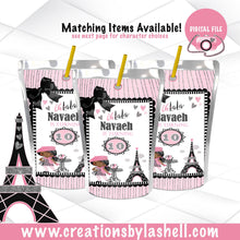 Load image into Gallery viewer, Paris Juice Pouch Label Printable | Paris Juice Label Digital File | Paris Theme Drink Label Template | Paris Favors Digital File | BD4