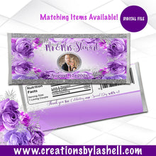 Load image into Gallery viewer, Wedding Candy Bar Wrappers Digital File | Bridal Chocolate Bar Wrappers Printable | Shades of Purple Wrappers | w1