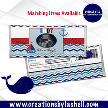 Load image into Gallery viewer, Nautical Baby Shower Candy Bar Wrappers | Nautical Chocolate Bar Wrappers | Nautical Favor | Ahoy it's a boy | BS1