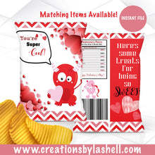 Load image into Gallery viewer, Valentine's Chip Bag Template | Valentine's Day Favors | Valentine's Day Printable | Classroom Valentine Printable | V3