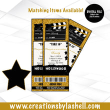 Load image into Gallery viewer, Hollywood Ticket Invites | Hollywood Theme Ticket Invitation Template | Ticket Invitations | Digital File | Hollywood Party invitation | B6