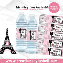 Load image into Gallery viewer, Paris Water Bottle Labels Digital File | Paris Theme Drink Labels Printable | Paris Party Favors Template | BD4