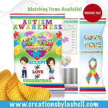 Load image into Gallery viewer, Autism Chip Bag , Autism Favor Bag , Autism Awareness , Autism , Custom favors , Goodie bag , Instant Download , Printable , Puzzle , AW1