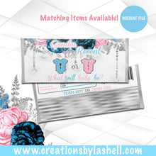 Load image into Gallery viewer, Gender Reveal Candy Bar Wrapper Instant File | Gender Reveal Chocolate Bar Wrapper Printable | He or She Wrapper File | R1