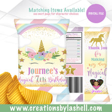 Load image into Gallery viewer, Unicorn Chip Bags Digital File | Unicorn Favors Printable | Custom Unicorn Chip Bags File | Unicorn Birthday | B4