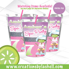 Load image into Gallery viewer, Spa Party Juice Labels Template | Spa Party Juice Pouch Printable | Mani Pedi Party Favors Digital File | BD8