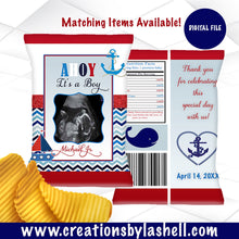 Load image into Gallery viewer, Nautical Baby Shower Chip Bags Printable | Ahoy it's a boy Baby Shower Favors Template | Nautical Baby Shower Favors | BS1