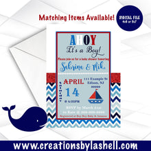 Load image into Gallery viewer, Nautical Baby Shower Invitation | Nautical Baby Shower Invite | Ahoy it's a Boy Invitation | BS1