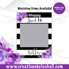 Load image into Gallery viewer, Sweet 16 Photo Frame Digital File | Sweet 16 Photo Props Printable | Purple Sweet 16 Photo Prop | Shades of Purple Photo Frame | BD3