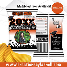 Load image into Gallery viewer, Graduation Chip Bags Template | Graduation Chip Bags Printable | Orange and Black Graduation Chip Bag File | Graduation Party Favors | G4