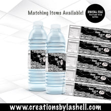 Load image into Gallery viewer, Anniversary Water Bottle Labels Template | Wedding Anniversary Water Bottle Labels Printable | Black and Silver Water Bottle Labels | A2