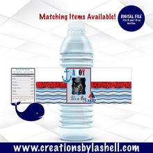 Load image into Gallery viewer, Nautical Baby Shower Water Bottle Labels Printable | Nautical Theme Water Bottle Labels Digital File | Ahoy It's A Boy Labels | BS1