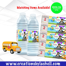 Load image into Gallery viewer, Wheels On The Bus Water Bottle Labels Template | Wheels On The Bus Theme Labels Printable | Wheels on the Bus Party Favors | WB1