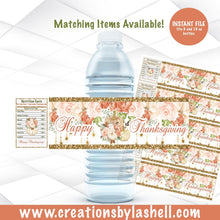 Load image into Gallery viewer, Thanksgiving Water Bottle Labels Instant Download | Thanksgiving Water Bottle Labels Stickers Printable | Thanksgiving Favors | TG1