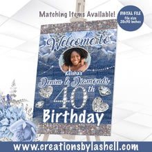 Load image into Gallery viewer, Denim & Diamonds Welcome Sign 20 x 30 inch Printable Denim and Diamonds Birthday Sign Template DD1