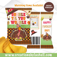 Load image into Gallery viewer, Thanksgiving Chip Bag Printable Gobble til you Wobble Chip Bag Template Thanksgiving Favor Printable Instant Download TG3