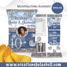 Load image into Gallery viewer, Denim and Diamonds Chip Bag Template Denim and Diamond Favors Denim and Diamond Party Digital File Printable DD1