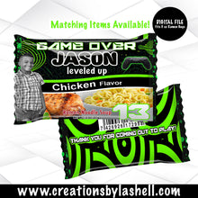 Load image into Gallery viewer, Gaming Ramen Noodle Wrapper Template Video Game Favors Printable Gaming Theme Ramen Noodle Labels Digital File G1