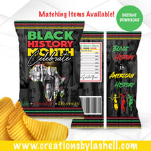 Load image into Gallery viewer, Black History Month Chip Bag Instant Download | Black History Month Celebration Chip Bag Template Printable BH1