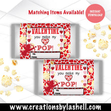 Load image into Gallery viewer, Valentine Popcorn Wrappers Instant Download | Valentine Pop Corn Wrapper Template | Valentine Pop Corn Printable