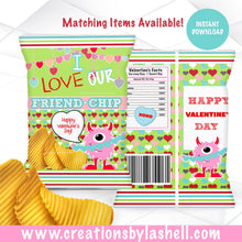 Load image into Gallery viewer, Valentine Chip Bag Wrap Printable Template | Kid's Valentine's Day Chip Bag Printable | Friend Chip Classroom Valentine Instant Download V5
