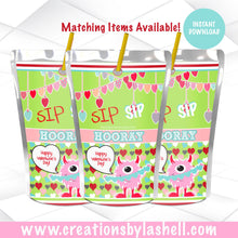Load image into Gallery viewer, Valentine Juice Pouch Labels Instant Download Sip Sip Hooray Juice Labels Valentine's Day Party Favors Classroom Party Printable V5