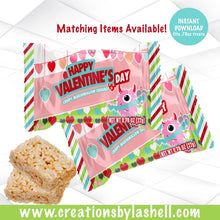 Load image into Gallery viewer, Valentine Krispie Treat Wrappers Instant Download Kids Valentine Rice Cereal Favors Template Classroom Favors Template V5