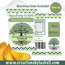 Load image into Gallery viewer, Family Reunion Chip Bags Printable | Green Family Reunion Favors Digital File | Family Gathering Chip Bag Template | FR1