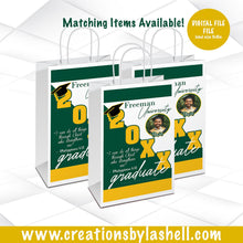 Load image into Gallery viewer, Graduation Gift Bag Template Green and Yellow Graduation Gift Bag Label Printable Graduation Favor Bags Digital File G8
