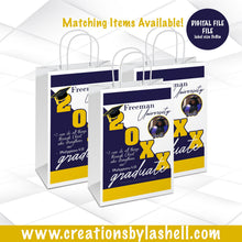 Load image into Gallery viewer, Graduation Gift Bag Template Blue and Yellow Graduation Gift Bag Label Printable Graduation Favor Bags Digital File G5