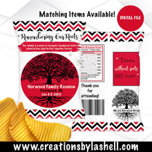 Load image into Gallery viewer, Family Reunion Chip Bags Printable Red Family Reunion Favors Digital File Family Gathering Chip Bag Template FR1