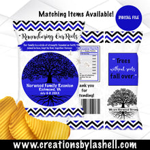 Load image into Gallery viewer, Family Reunion Chip Bags Printable Blue Family Reunion Favors Digital File Family Gathering Chip Bag Template FR1