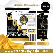 Load image into Gallery viewer, Graduation Chip Bags Printable Black and Gold Graduation Chip Bag Template Custom Graduation Chip bag Digital File G7
