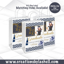 Load image into Gallery viewer, Graduation Gift Bag Template | Blue Graduation Gift Bag Label Printable | Graduation Favor Bags Digital File | G3