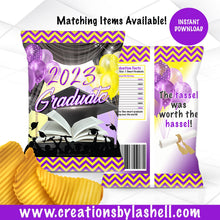 Load image into Gallery viewer, Graduation Chip Bag Instant Download | Purple and Yellow Graduation Chip Bag Printable | G11