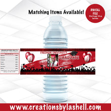 Load image into Gallery viewer, Graduation Water Bottle Labels Printable | Graduation Drink Labels Digital File | Red and Black Graduation Favors | G6