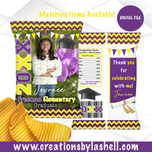 Load image into Gallery viewer, Graduation Chip Bags Digital File | Purple and Yellow Graduation Chip Bag Printable | Custom Graduation Favors | G14