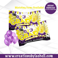 Load image into Gallery viewer, Graduation Candy Ring Wrapper Instant Download | Purple and Yellow Graduation Candy Ring Printable | Candy Ring Favors | G14