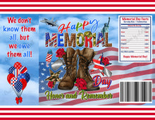 Load image into Gallery viewer, Memorial Day Chip Bag Instant Download Red White and Blue Chip bag Printable Honor and Remember Chip Bag Favors MD1
