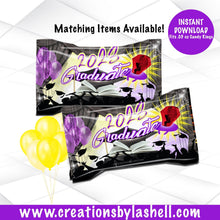 Load image into Gallery viewer, Graduation Candy Ring Wrapper Instant Download | Purple and Yellow Graduation Candy Ring Printable | Candy Ring Favors | G11