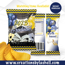 Load image into Gallery viewer, Graduation Chip Bag Instant Download | Blue and Yellow Graduation Chip Bag Printable | Graduation Favors | G10