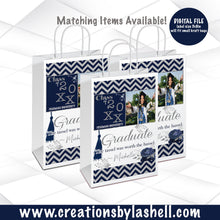 Load image into Gallery viewer, Graduation Gift Bag Digital File | Navy Blue and Silver Graduation Gift Bag Label Printable | Graduation Favor Bags Label | G13