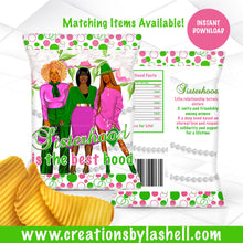 Load image into Gallery viewer, Sisterhood Party Labels Bundle Instant Download Sorority Party Favors Bundle Pink and Green Chip Bag Package Printable SH1