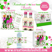 Load image into Gallery viewer, Sisterhood Party Labels Bundle Instant Download Sorority Party Favors Bundle Pink and Green Chip Bag Package Printable SH1