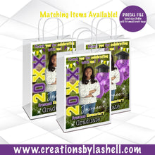 Load image into Gallery viewer, Graduation Gift Bag Digital File | Purple and Yellow Graduation Gift Bag Label Printable | Graduation Favor Bags Label | G14