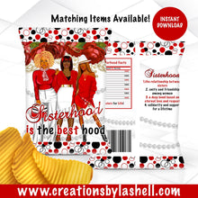 Load image into Gallery viewer, Sisterhood Chip Bags | Sorority Chip Bag Favors | Red and White Treat Bags | Instant Download | Sistah Chip bags | SH1